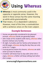 Using Whereas In English Example Sentences With Whereas Using Whereas In This Article We Will Pr English Grammar English Vocabulary Words Learn English Words