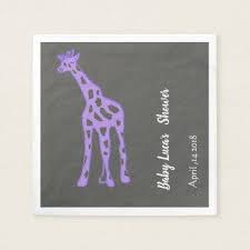 Purple Giraffe Baby Shower Paper Napkins Zazzle Com Baby Shower Paper Baby Shower Giraffe Shower Gifts Diy