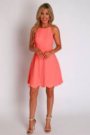 Strappy Scallop Fit N Flare Dress Neon Coral Neon Color Dress Fit N Flare Dress Neon Coral
