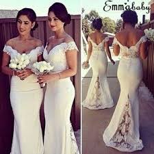 Bellago Fashions White Cotton Off Shoulder Gown With Flower Pattern Formal Wedding Dress Size 12 L 44 Off Retail In 2020 Off Shoulder Bridesmaid Dress White Lace Bridesmaid Cheap Bridesmaid Dresses