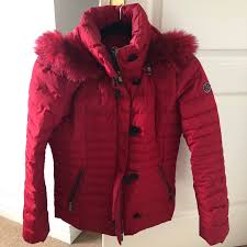 Array ( 0 => 385 ). Red Armani Jeans Women S Puffer Coat Hooded Jacket Depop