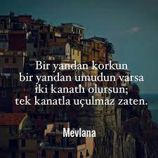 bir yandan korkun bir yandan umudun varsa iki kanatli olursun tek kanatla uculmaz zaten mevlana guzel soz ozlu sozler motivasyon