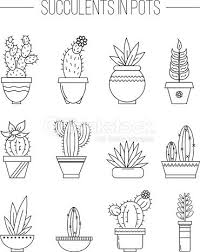 Clipart Vectoriel Ensemble De Plantes Et De Succulents Cactuses En Pots Dessin Plante Journal A Bulles Dessin