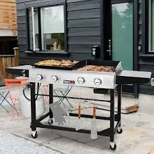 Maybe you would like to learn more about one of these? Buy Royal Gourmet Gd401 Portable Propane Gas Grill And Griddle Combo With Side Table 4 Burner Folding Legs Versatile Outdoor Black Online In Turkey B01env3uda