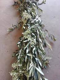 Olive Leaf And Babys Breath Garland Flower Bouquet Wedding Wedding Flowers Wedding Decorations