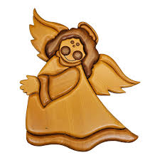 MCM Vintage Ken Beatty Hand Crafted Intarsia Wooden Angel 8 Inch