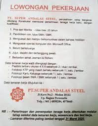 Maybe you would like to learn more about one of these? Lowongan Kerja Sma Smk D3 S1 Di Pt Super Andalas Steel Medan