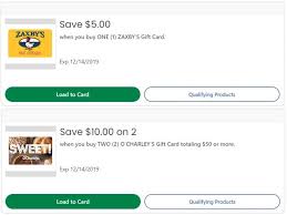 Kroger Save 20 On Zaxbys Ocharleys Gift Cards Ends