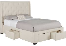 Alison Oatmeal 3 Pc Queen Upholstered Bed With 4 Drawer Storage King Upholstered Bed Upholstered Beds Queen Upholstered Bed