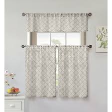 Vera Lolana Grey Kitchen Curtain Set 56 In W X 15 In L In 3 Piece Kitchen Curtain Sets Grey Kitchen Curtains Curtains