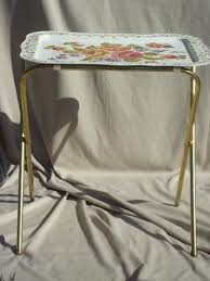 Vintage Tin Tray Tv Tables Retro All Metal Folding Tables For Crafts Etc Metal Folding Table Vintage Tv Trays Vintage Tin