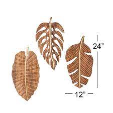 3 Piece Carved Leaf Wood Wall Decor Set Leaf Wall Art Carved Wood Wall Art Wood Wall Decor