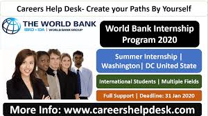 The world bank internships offer a diversity of fields each year, here are some that may be of interest to you, conditional to your expected career Careers Help Desk
