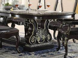 Raleigh carved medieval dining chair. Mcferran D5188 Ebony Gold Gothic Double Pedestal Dining Table Set 7pcs D5188 Set 7