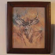 Vintage 1978 Home Interiors Homco The Silent Buck Glass Wood Framed Art By K Maroon Deer Pictures Framed Art House Interior