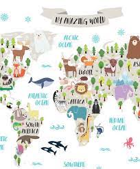 Hier findest du druckvorlagen für landkarten aller art: Animal World Map For Kids Map Art World Map Printable Nursery Decor Kids World Map Poster Map For Children Map With Animals Unique Baby Gift Weltkarte Fur Kinder Weltkarte Poster Einzigartige