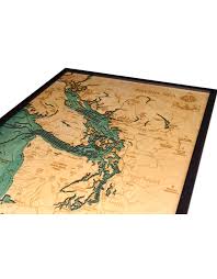 Woodcharts Sailish Sea Bathymetric 3 D Wood Carved Nautical Chart