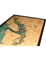 woodcharts sailish sea bathymetric 3 d wood carved nautical chart