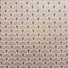 Nappe toile cirée imprimée de motifs inspirés des tissages artisanaux et des végétaux. Tissu Coton Enduit Toulouse