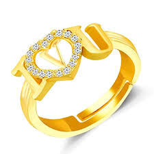 Stylish and beautiful initial pendant makes a great gift for all occasion. Buy Meenaz Cz Jewellery Valentine Latest American Diamond Adjustable I Love You Heart Gold Initial Letter Name Alphabet V Ad Finger Rings For Women Girls Girlfriend Couples Lovers Stylish Design Fr M795 At