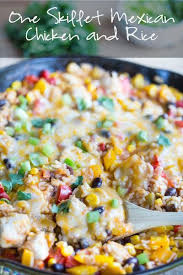 One Skillet Mexican Chicken And Rice Greens Chocolate Mexican Chicken And Rice Recipes Mexican Food Recipes