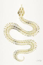 Gold Snake Skeleton Art Print By Cat Coquillette Icanvas In 2021 Gold Art Print Snake Drawing Skulls Drawing