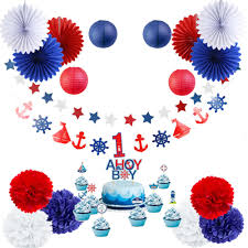 Náutico invitaciones de marinero para editar. Azul Marino Rojo Blanco Conjunto De Decoracion De Fiesta Nautico Diy 1er Cumpleanos Papel Nautico Banner Cupcake Topper Fans De Papel Pom Baby Shower Set Diy Fan Fanshower Shower Aliexpress