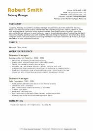 Subway Manager Resume Samples Qwikresume