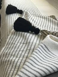 Black And White Striped Blanket White Bed Throw Blanket White Black Striped Bed Throw W Black Tassels Natural Eco Linen Cotton Blanket Striped Bedding White Throw Blanket Bed Throw Blanket