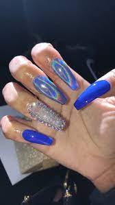 Pin By Crazy Dada On Ongles Blue Acrylic Nails Blue Nails Holographic Nails
