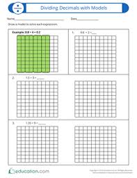 How to solve division problems without remainders using the area model, examples and step by step solutions, draw a number bond and use the related topics: Dividing Decimals With Models Worksheet Education Com