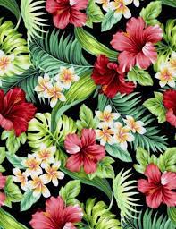 Hawaiian Bright Floral Fabric Red Hibiscus Plumeria Monstera Estampas Florais Vintage Flores Em Aquarela Imagem De Fundo Para Iphone