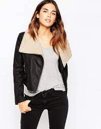 Asos Faux Leather Biker Jacket With Borg Waterfall Biker Jacket Womens Biker Jacket Coats Jackets Women