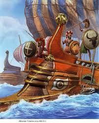 Several Epibitae Marines At The Bow Of A Trireme As It Speeds To Battle At Salamis 480bce Artwork By C Greek Paintings Ancient Warfare Greco Persian Wars