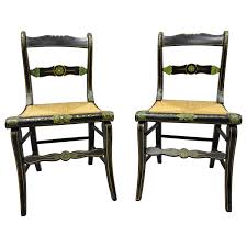 19th Century Hitchcock Style Black Hand Painted Rush Seat Side Chairs A Pair In 2020 Painted Seating Side Chairs Painted Side Chair