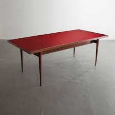Create a custom dining room at your restaurant with laminate table tops! Dining Table In Jacaranda With Red Laminate And Inset Glass Top By Joaquim Tenreiro Dt205 R Company