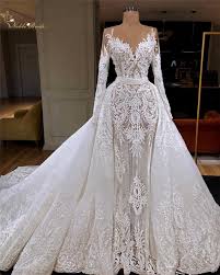 And you can examine it in detail. Luxury Mermaid Wedding Dress With Detachable Overskirt Transparent Long Sleeve High Quality Lace Bridal Gowns Wedding Dresses Aliexpress