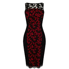 Illusion Neck Floral Lace Knee Length Pencil Dress Lace Dress Black Colorful Lace Dresses Black Lace Cocktail Dress