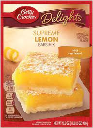 This cake was extremely tender and moist, with a very even crumb. some tasters detected hints of coconut and lemon, while others complained about a chemical. Betty Crocker Lemon Supreme Bars Mix Lemon Bars Recipe Lemon Desserts Bars Betty Crocker Lemon Bars
