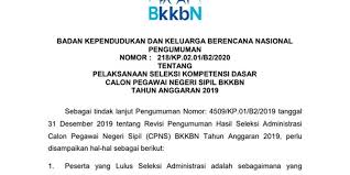 Pengumuman lengkap hasil seleksi kompetensi bidang (skb) cpns badan kependudukan dan keluarga berencana nasional akan diupdate dan sanggup dilihat di link: Jadwal Dan Lokasi Tes Skd Cpns Bkkbn Sudah Dirilis Ini Rinciannya Halaman All Kompas Com
