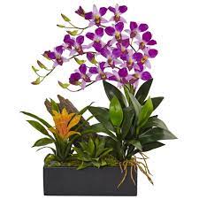 Nearly Natural Dendrobium Orchid And Bromeliad Silk Arrangement 1470 Pp The Home Depot Dendrobium Orchids Orchids Bromeliads