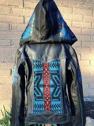 Soft Sheepskin Leather Jacket Featuring Genuine Pendleton Wool With Removable Hood Wool Details Inside Ykk Zippe Leather Hoodie Blanket Jacket Painted Jacket