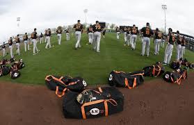 Members Of The San Francisco Giants Warm Up Before Spring