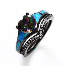 Mystic Topaz Blue Opal Black Engagement Ring For Women Vancaro Blue Opal Ring Opal Rings Black Engagement Ring