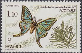 Only avaibable during gibbous moon. 1980 Yt 2089 Spanish Moon Moth Graellsia Isabellae Sc 1708 French Philately Stamps Of France For Sale