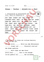 Arbeitsblatt Nomen Verben Adjektiv Test Deutsch Grammatik