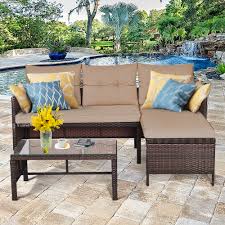 Consider the climate in warm climates where you can eat outdoors all year, choose sturdy metal or wood furniture that can stand up to the. Costway 3pcs Patio Wicker Rattan Sofa Set Outdoor Sectional Conversation Set Garden Lawn Walmart Com Walmart Com