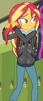 1668343 - clothes, cropped, eqg summertime shorts, equestria girls, hoodie,  monday blues, offscreen character, safe, sci-twi, screencap, sunset  shimmer, twilight sparkle, wet hair - Derpibooru
