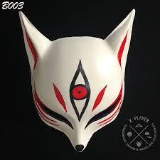 Big Head Kitsune Mask The Third Eye In Red Kitsune Mask Japanese Mask Japanese Fox Mask
