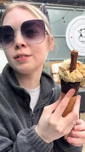 The guy in front of me asked for a “very small” cone, so when it was my  turn, the lady asked what I wanted. “Very large,” I laughed. This is what  she